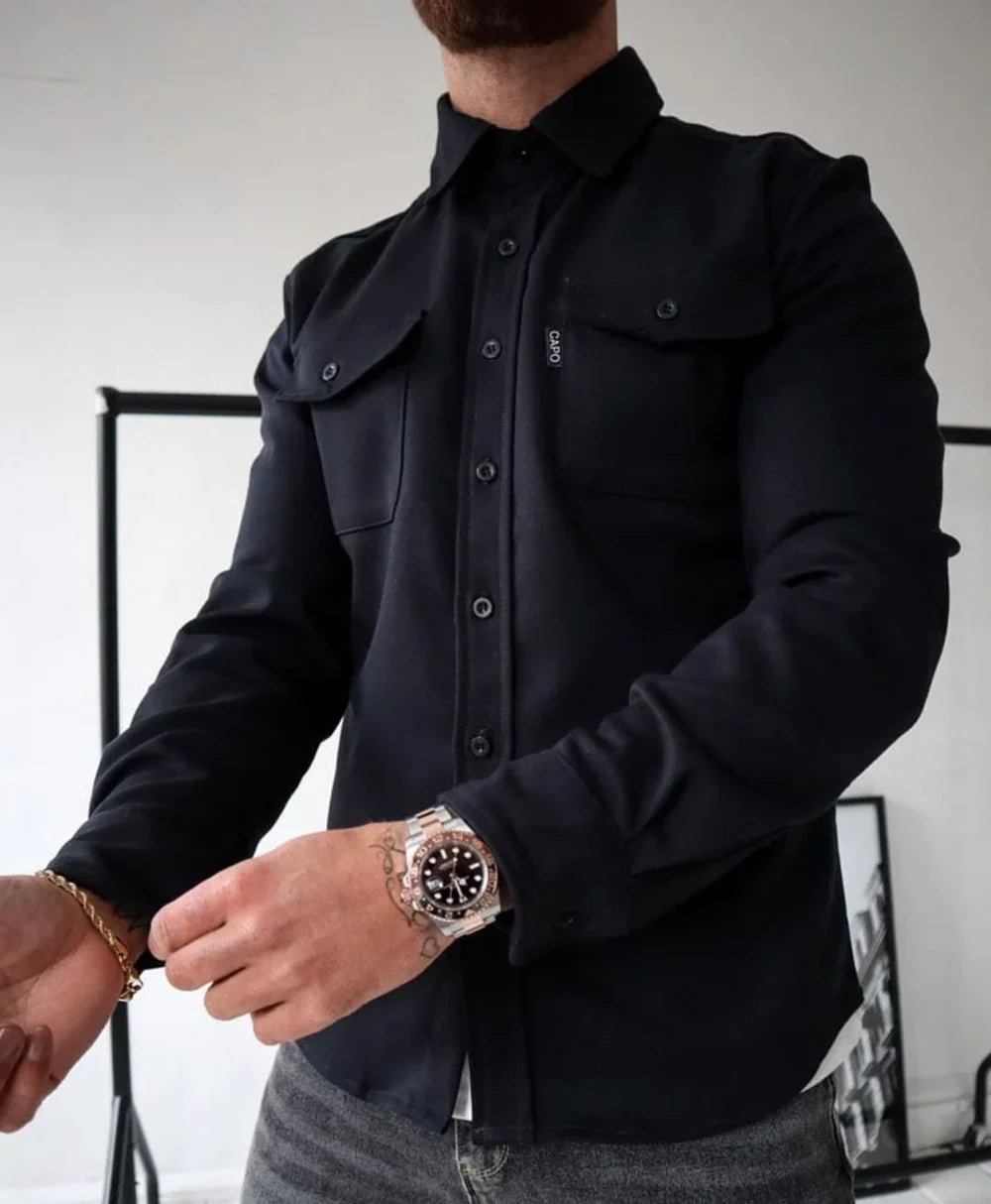 Zachary | Men’s Pockets Long Sleeve Button Front Collared Shirt