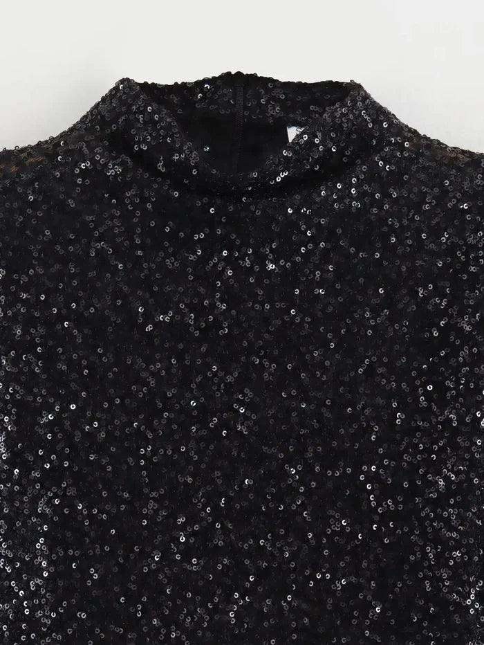 Zinnia | Women’s Sparkly Glitter Round Neck Grad Party Mini Dress
