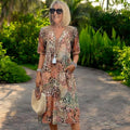 Zoey | Women’s V Neck Printed Summer Flowy Midi Dress